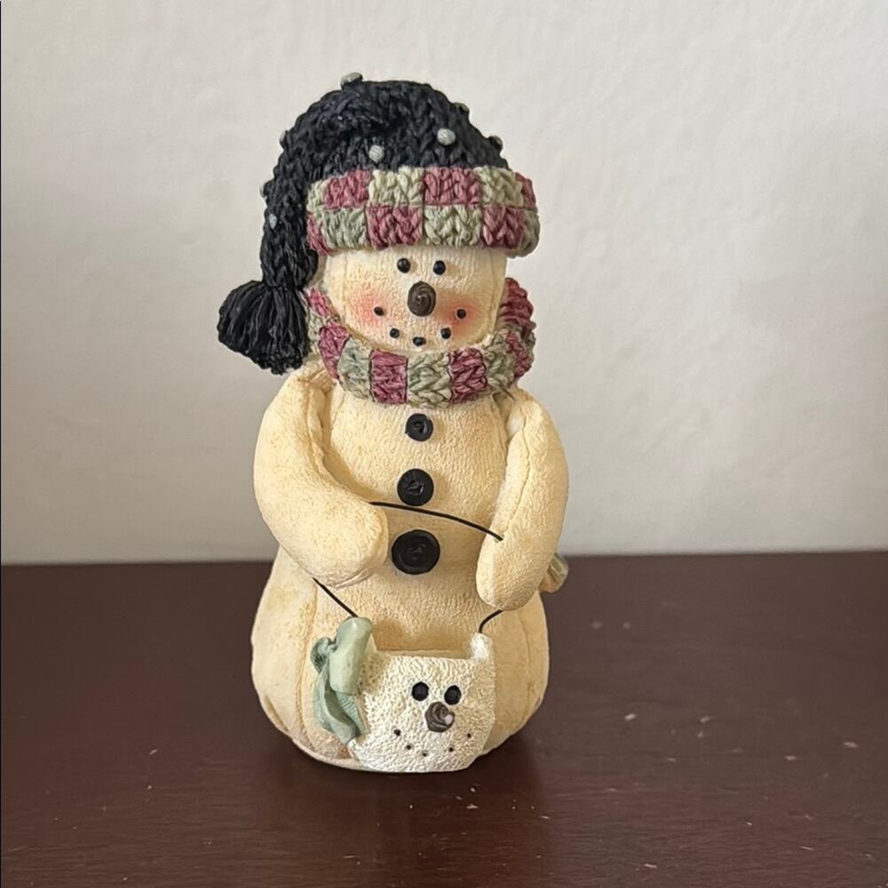 Holiday Snowman Figurine with Black Hat and Scarf